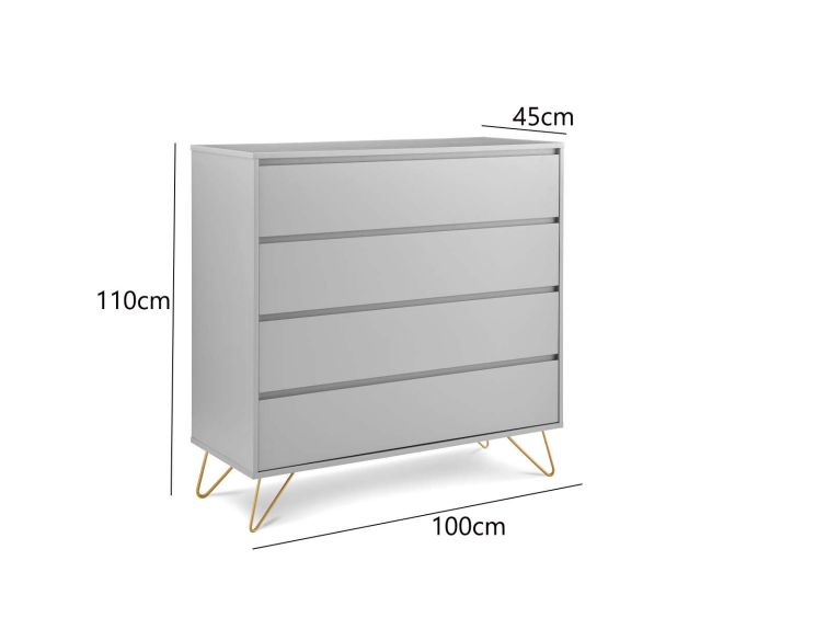 Sofia 4 Drawer Chest Harbour Mist With Brass Steel Feet