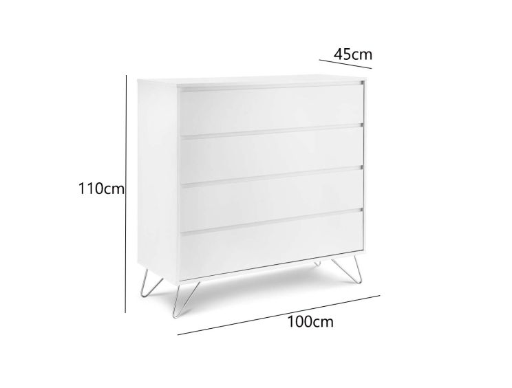 Sofia 4 Drawer Chest White With Stainless Steel Feet