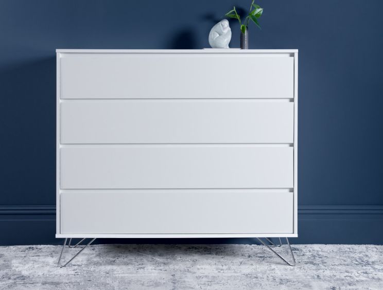 Sofia 4 Drawer Chest White With Brass Steel Feet