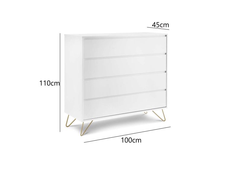 Sofia 4 Drawer Chest White With Brass Steel Feet