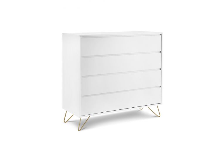 Sofia 4 Drawer Chest White With Brass Steel Feet