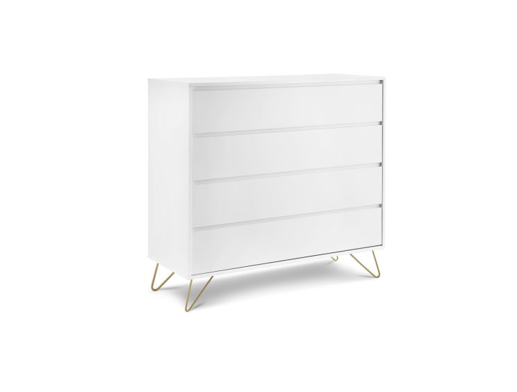 Sofia 4 Drawer Chest White With Brass Steel Feet