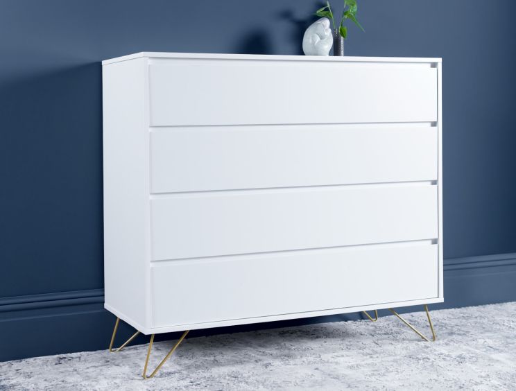 Sofia 4 Drawer Chest White With Brass Steel Feet