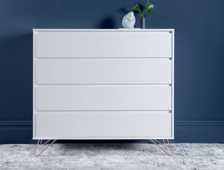 Sofia 4 Drawer White Chest With Pink Copper Feet