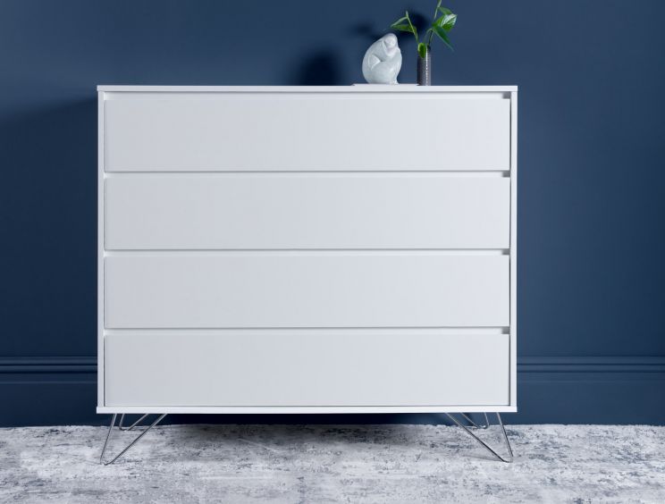 Sofia 4 Drawer Chest White With Stainless Steel Feet