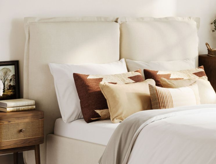 Filey Ivory Double Linen Upholstered Bed Frame