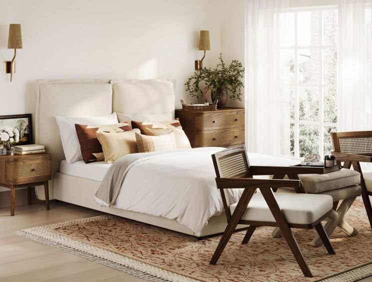 Filey Ivory Double Linen Upholstered Bed Frame