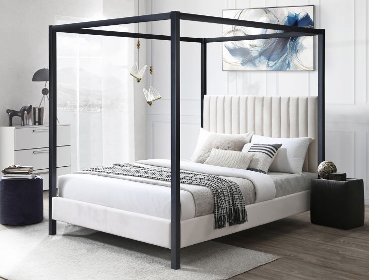 Tiffany Upholstered Natural Beige Double Bed With Metal Frame