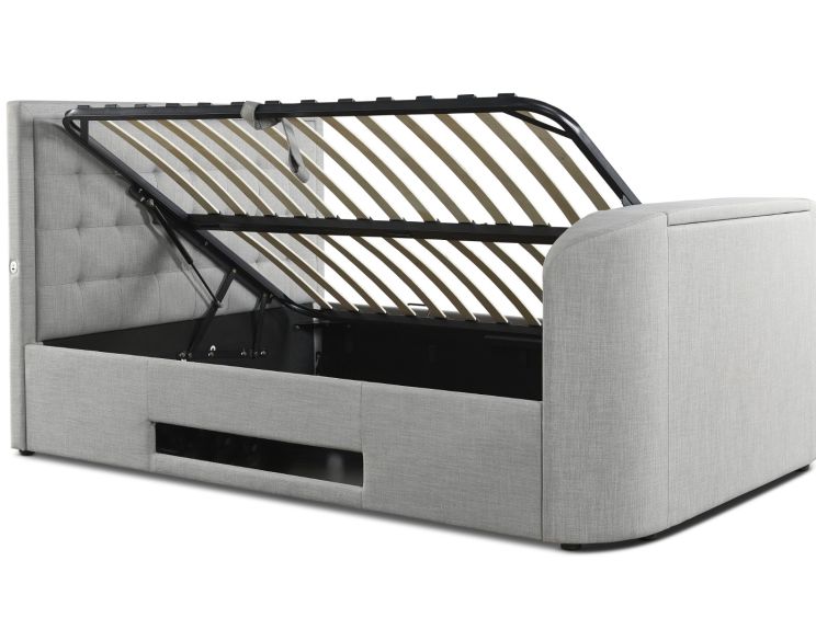 Carmel Ottoman Mid Grey Upholstered King Size TV Bed Frame