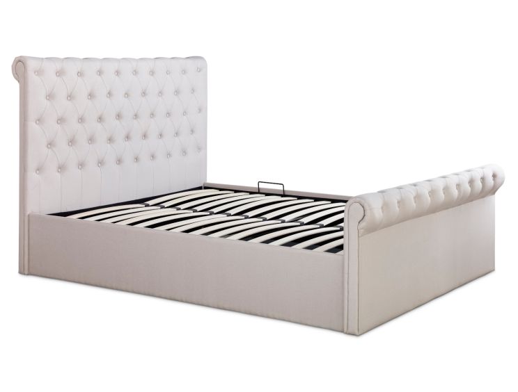 Chesterfield Off White Upholstered Ottoman King Size Bed Frame Only