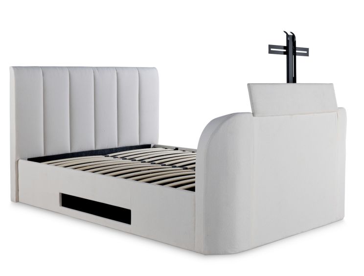 Copenhagen Upholstered Ottoman TV Bed Off White - King Size Bed Frame Only