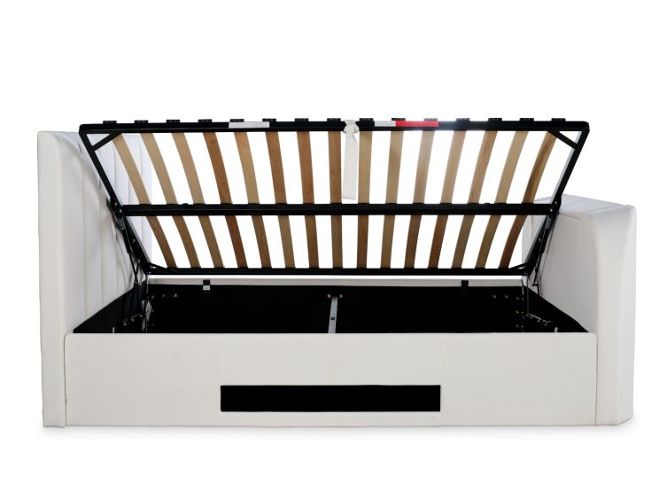 Copenhagen Upholstered Ottoman TV Bed Off White - King Size Bed Frame Only