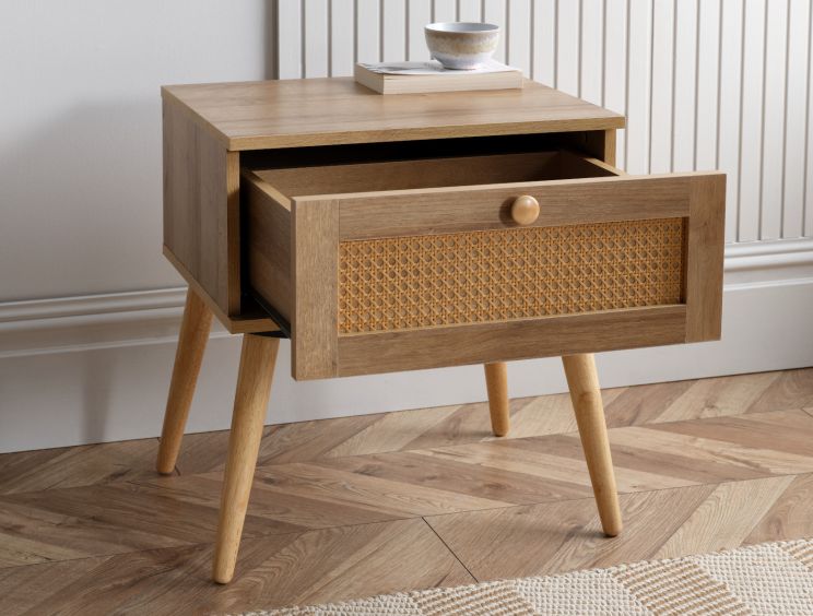 Frances Rattan Oak Finish 1 Drawer Bedside