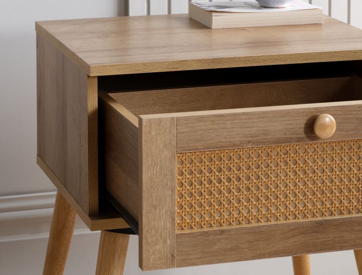 Frances Rattan Oak Finish 1 Drawer Bedside