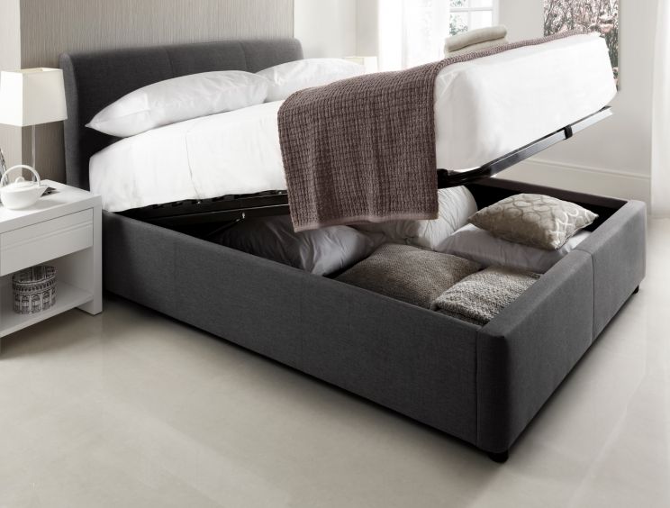 Serenity Upholstered Ottoman Storage Bed - New Grey - Double Bed Frame Only