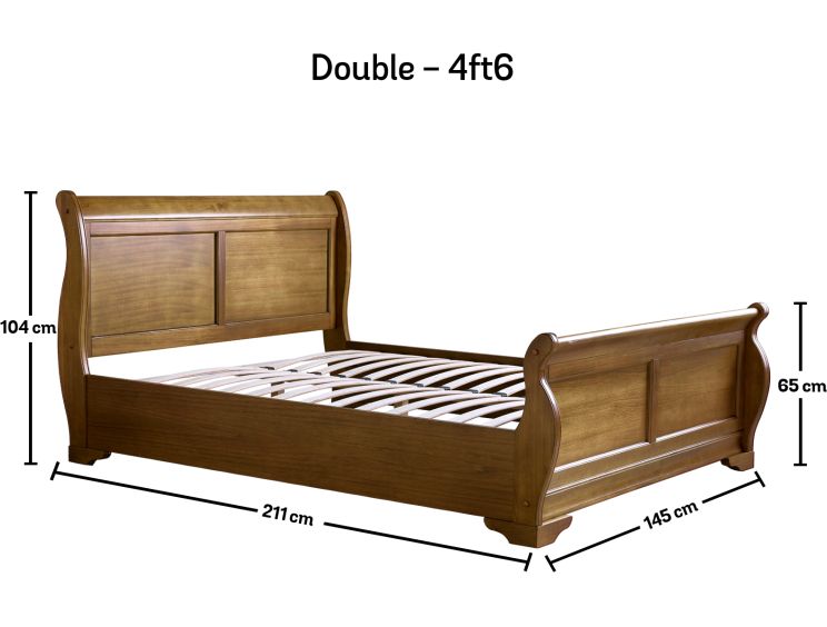 Toulon Wooden Sleigh Bed - Oak Finish - Double Bed Frame Only