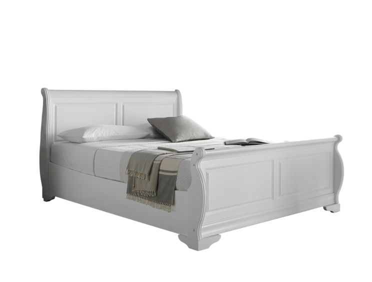 Toulon Wooden Sleigh Bed - White - King Size Bed Frame Only