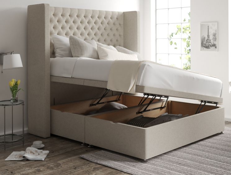 Emma Ottoman Double Trebla Flax Headboard & Base