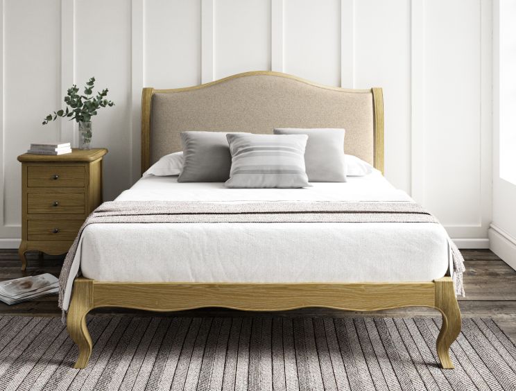 Lyon Trebla Stone Upholstered Oak Bed Frame - LFE - Double Bed Frame Only