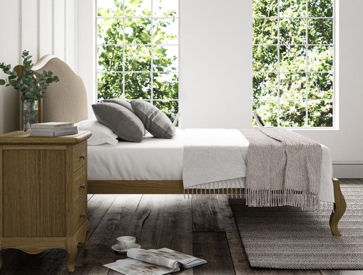 Lyon Trebla Stone Upholstered Oak Bed Frame - LFE - Super King Size Bed Frame Only