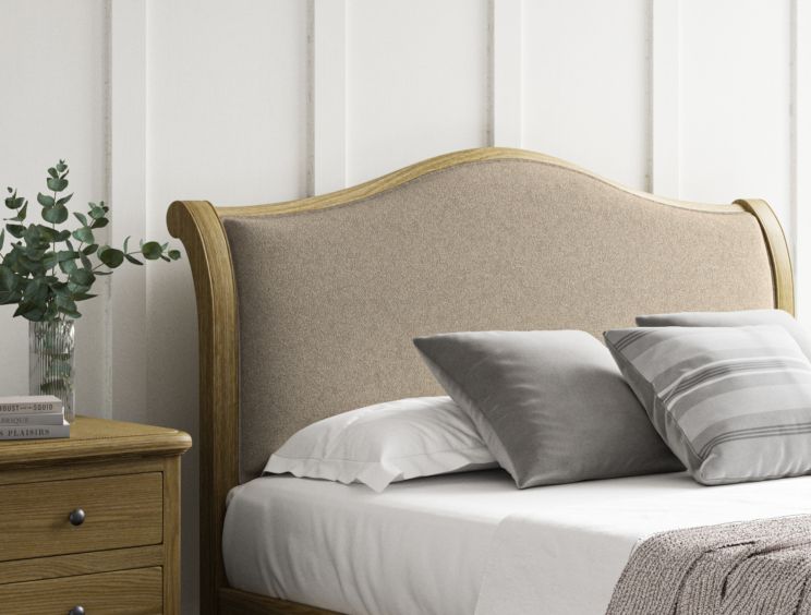 Lyon Trebla Stone Upholstered Oak Bed Frame - LFE - Double Bed Frame Only