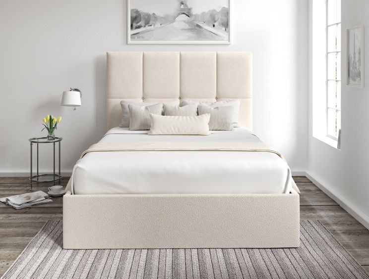 Turin Boucle Ivory Upholstered Ottoman Double Bed Frame Only