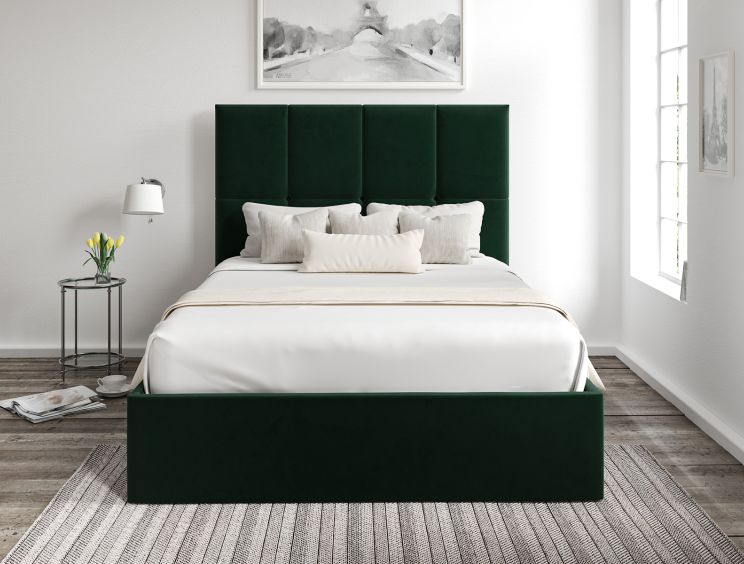 Turin Hugo Bottle Green Upholstered Ottoman Single Bed Frame Only