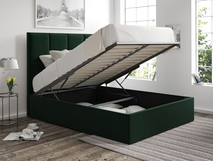 Turin Hugo Bottle Green Upholstered Ottoman Single Bed Frame Only