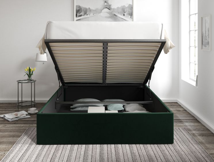 Turin Hugo Bottle Green Upholstered Ottoman Single Bed Frame Only