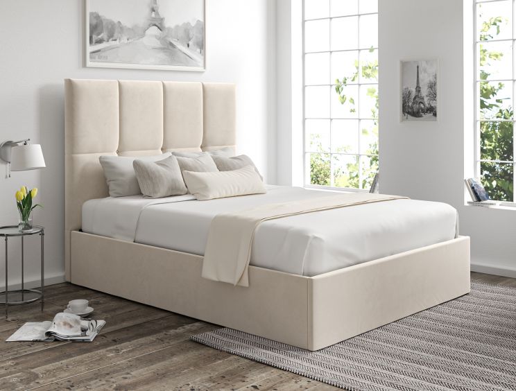 Turin Hugo Ivory Upholstered Ottoman Double Bed Frame Only