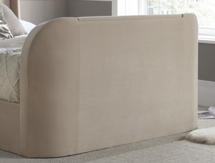 Vancouver Winged Upholstered Ottoman TV Bed Stone Velvet - King Size Bed Frame Only