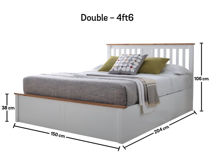 Verona Ottoman Bed - White - Double Bed Frame Only