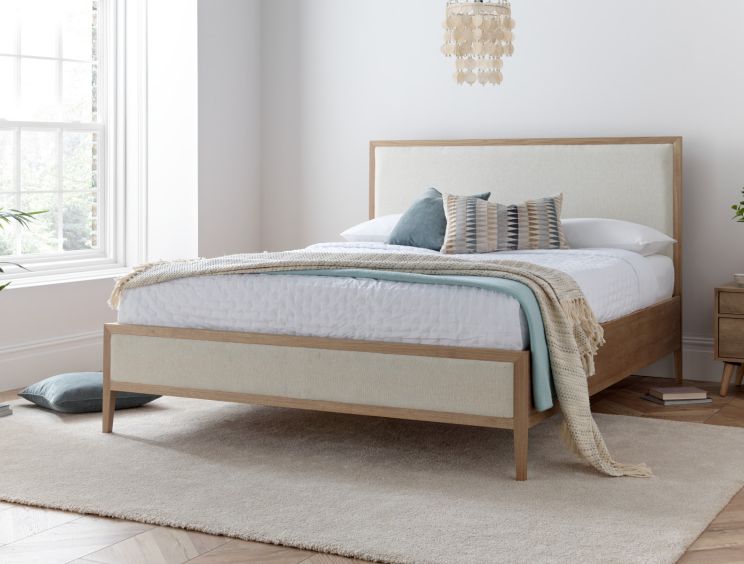 Versailles Oak Upholstered Bed - Double Bed Frame Only