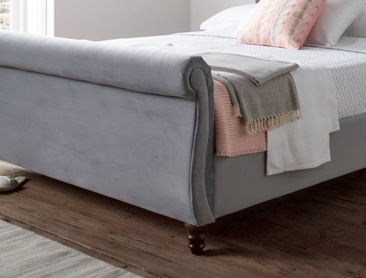 Westcott Grey Upholstered Sleigh Bed, Grey Wooden Sleigh Bed Super King