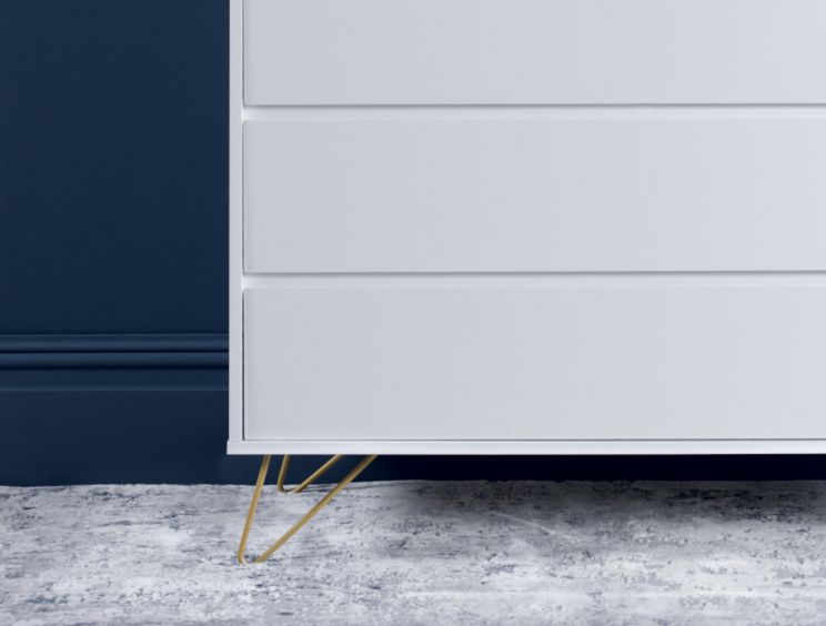 Sofia 4 Drawer White Chest With Brass Steel Feet