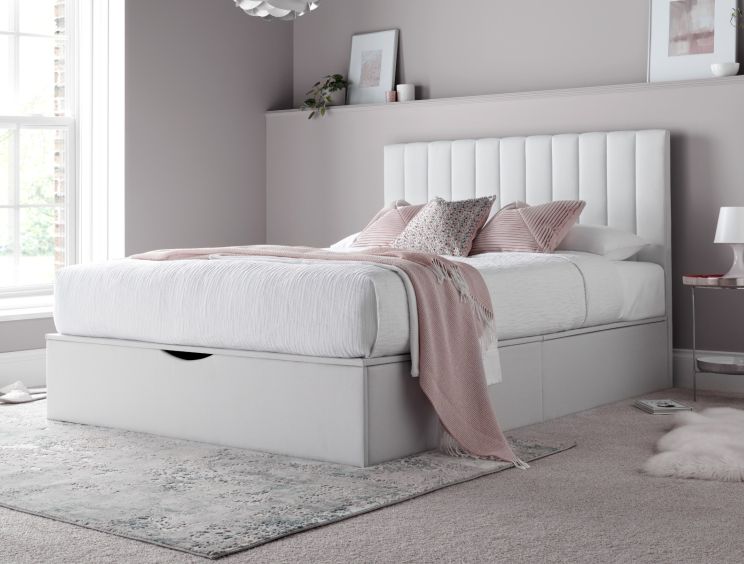 Onelife Off White Upholstered Ottoman Double Bed Frame