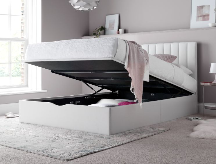 Onelife Off White Upholstered Ottoman Double Bed Frame