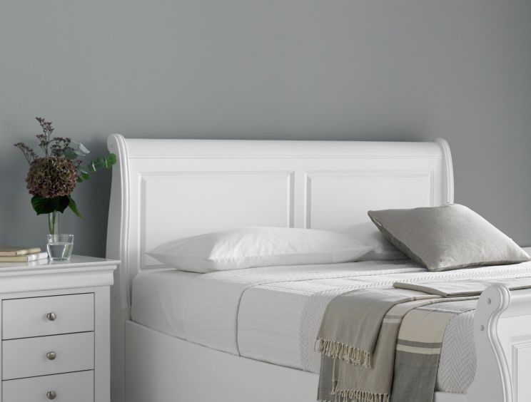 Toulon Wooden Sleigh Bed White Bed Frame Only