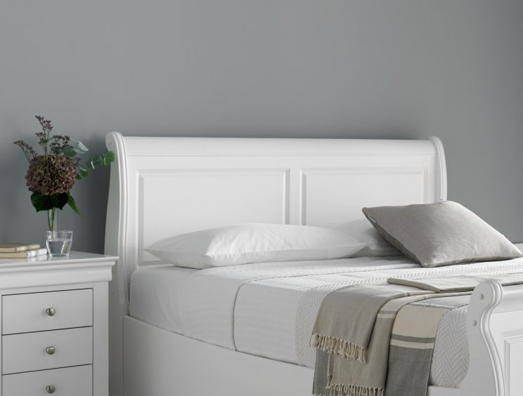 Toulon Wooden Sleigh Bed - White - King Size Bed Frame Only