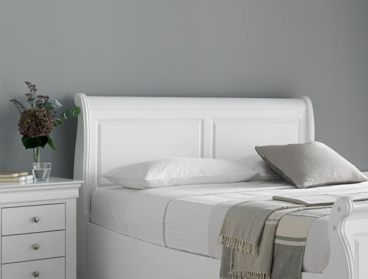 Toulon Wooden Sleigh Bed - White - Double Bed Frame Only