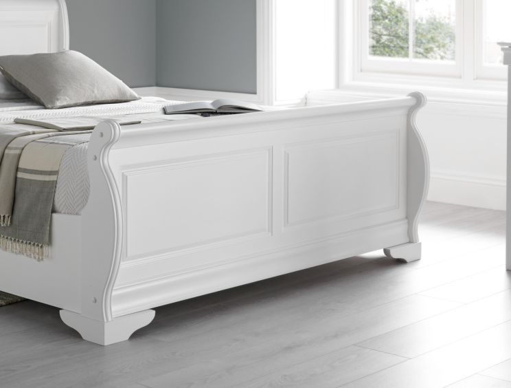 Toulon Wooden Sleigh Bed - White - Double Bed Frame Only