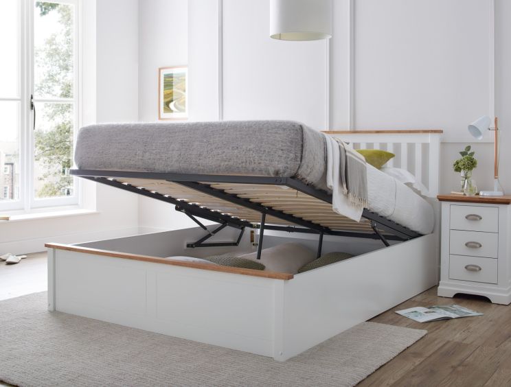 Verona Ottoman Bed - White - Double Bed Frame Only