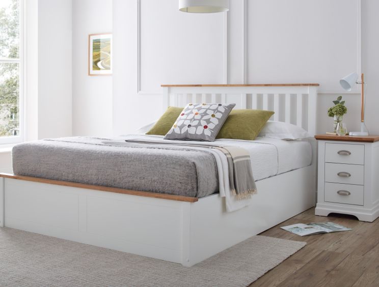 Verona Ottoman Bed - White - Double Bed Frame Only