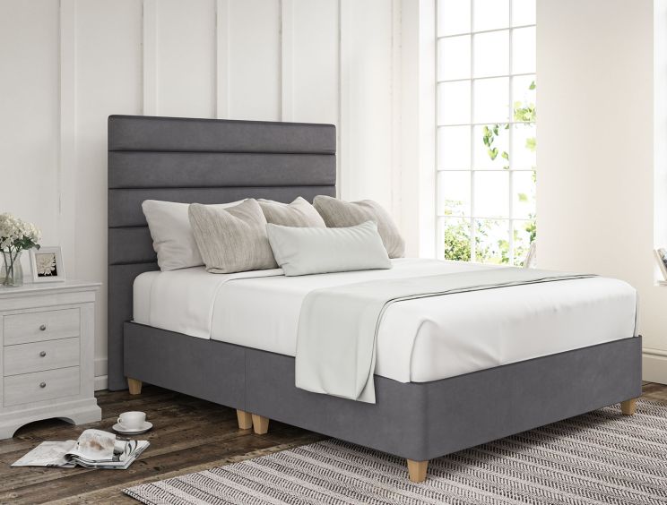 Zodiac Plush Steel Upholstered Compact Double Headboard and Shallow Base On Legs