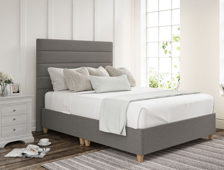 Zodiac Siera Silver Upholstered Compact Double Headboard and Shallow Base On Legs