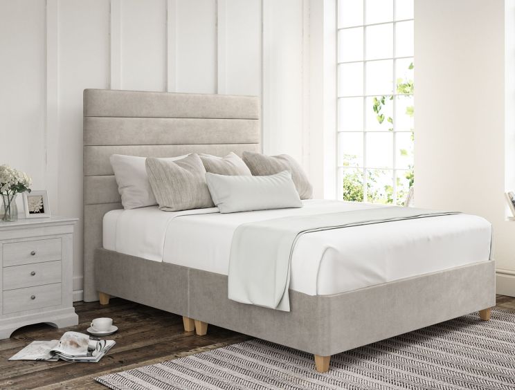 Zodiac Verona Silver Upholstered Compact Double Headboard and Shallow Base On Legs
