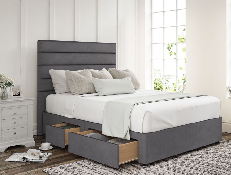 Zodiac Plush Steel Upholstered Compact Double Headboard and Continental 2+2 Drawer Base
