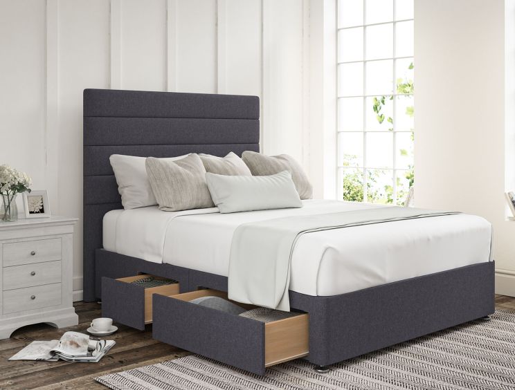 Zodiac Siera Denim Upholstered Compact Double Headboard and Continental 2+2 Drawer Base