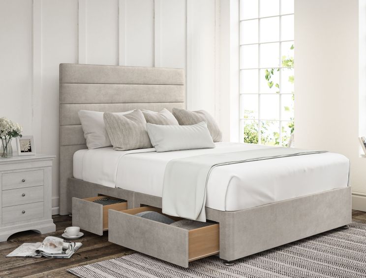 Zodiac Verona Silver Upholstered Compact Double Headboard and Continental 2+2 Drawer Base