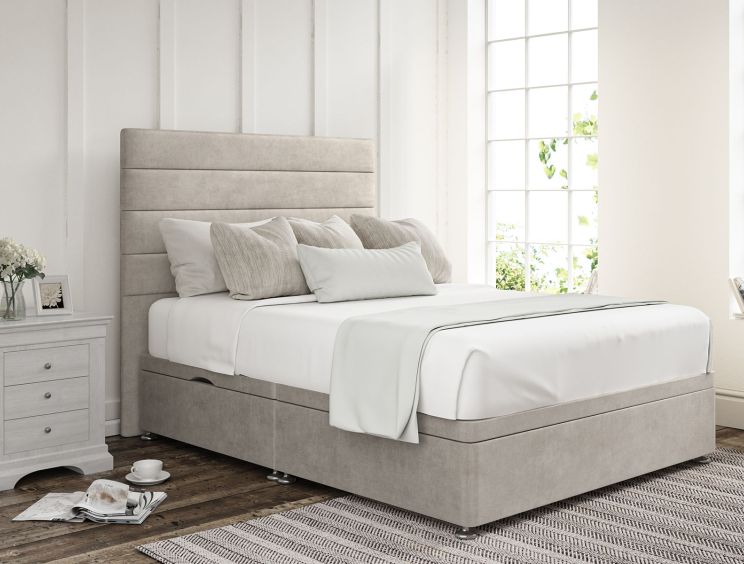 Zodiac Verona Silver Upholstered Single Headboard and Side Lift Ottoman Base